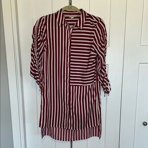 Red and White Striped Button-Up Shirt